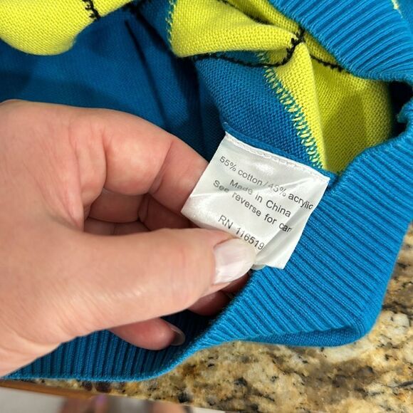 LaVane Cotton Blend Argyle Print V-neck Pullover Sweater Size S - Picture 8 of 9